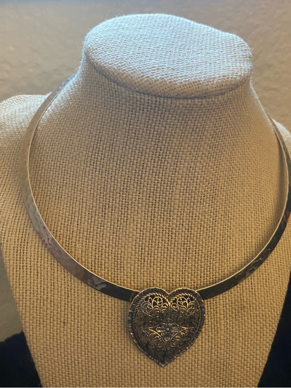 Sterling Silver Heart Pendant Collar Necklace - Silver